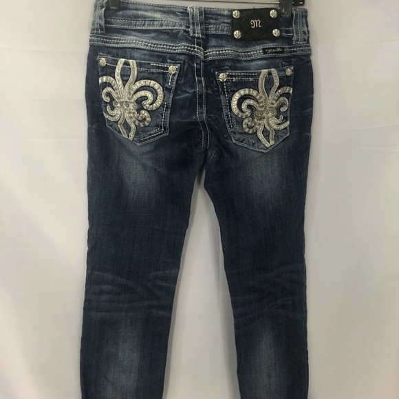 Miss Me Womens Blue Medium Wash Rhinestone 5 Pocket Denim Jeans Size 26 - Picture 1 of 6